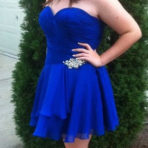 strapless royal blue short prom dress